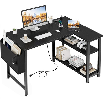 Small L Shaped Desk with Power Outlet Shelves