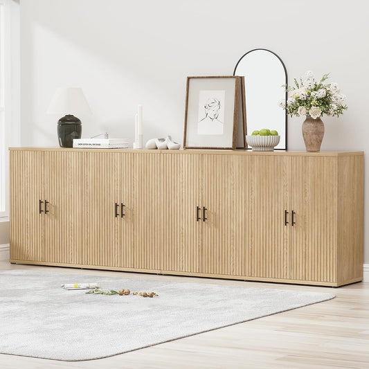 94.6" Fluted Sideboard Buffet Cabinet with Storage and 8 Doors