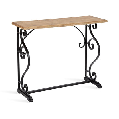 Wyldwood Solid Wood Farmhouse Console Table, 36 x 13 x 30, Hazelnut and Black, Rustic Ornate Wood and Metal Entryway Table with Unique Scrolling Base Design