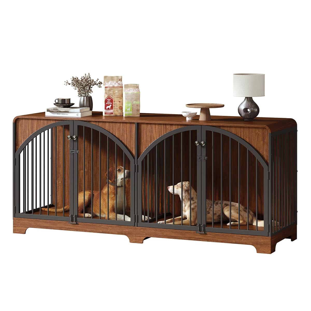 78" Farmhouse Dog Crate Furniture for 2 Large Dogs