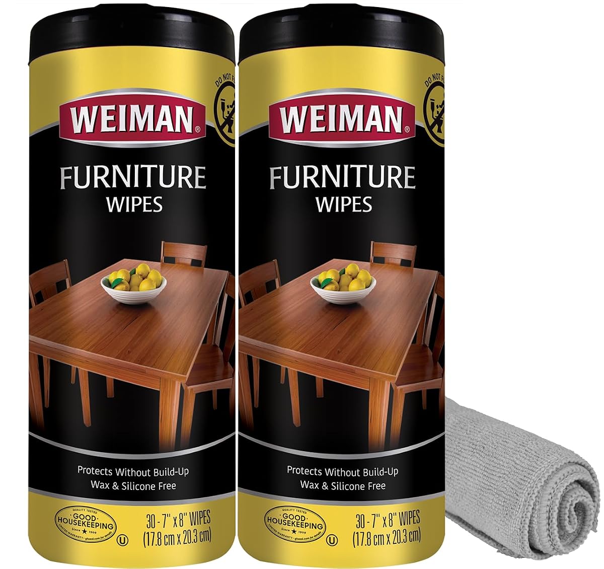 Wood Polish and Cleaning Wipes, For Furniture Cleaner, Protect from Watermarks, Stains & Aging, No Build-Up, UVX-15 Prevent Drying, Fading & Discoloration, 2 Pack with Microfiber Cloth
