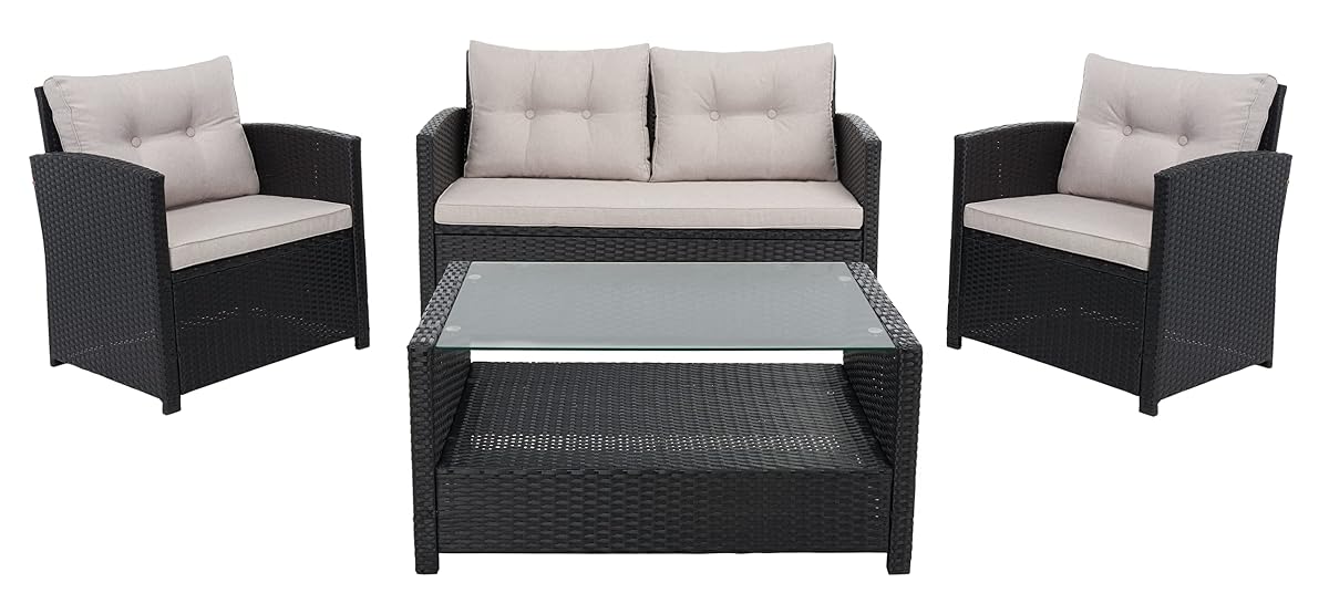 Safa Vieh Black/Light Grey Cushions Patio Set