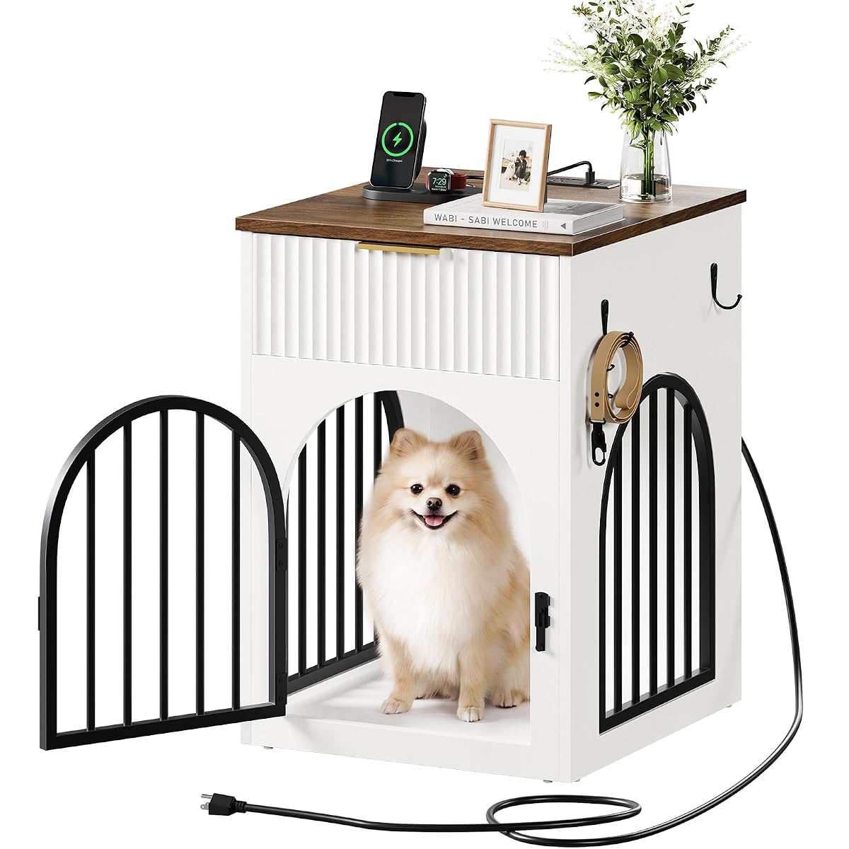 Dog Crate Furniture for Small Dogs, White and Walnut