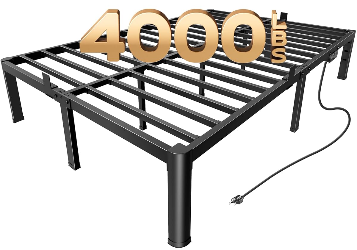 4000LBS Full Bed Frame with Charging Station, 14 inch Bedframe
