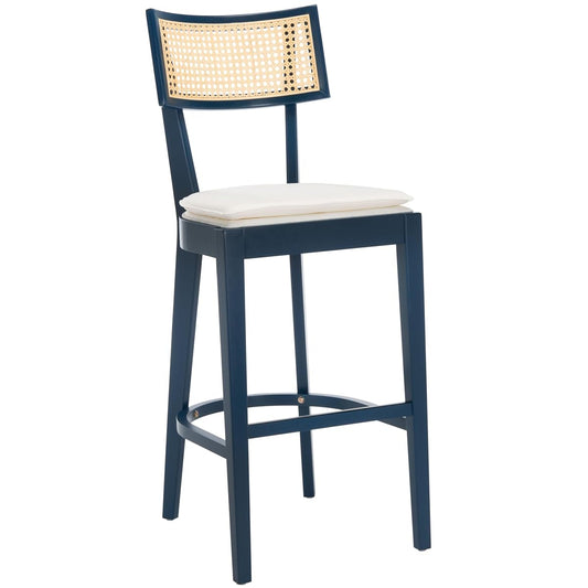 SAFAVIEH Home Collection Galway Navy/Natural 31-inch Seat Height Bar Stool for Kitchen Island Breakfast Nook