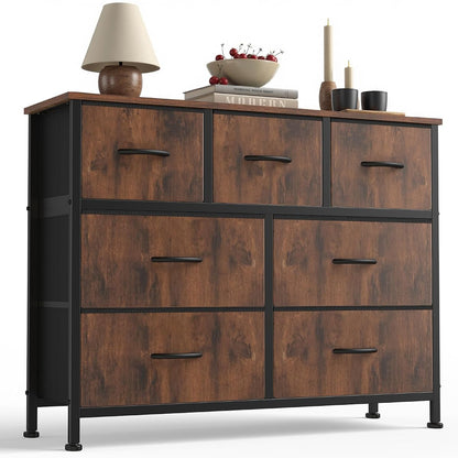 7 Drawer Dresser for Bedroom Storage with Fabric Bins, Brown