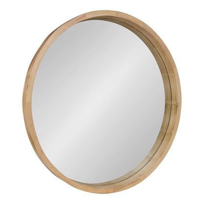 Hutton Round Decorative Large Modern Wood Frame Wall Mirror, 30 Inch Diameter, Natural Finish