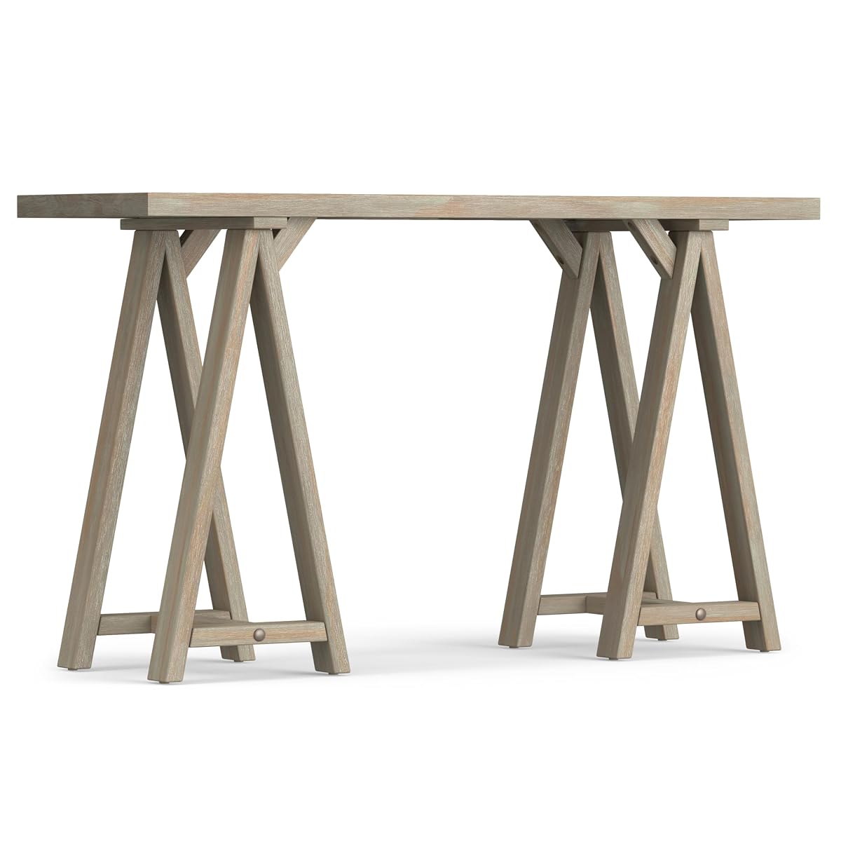 Sawhorse SOLID WOOD 50 inch Wide Modern Industrial Console Sofa Table in Distressed Grey for the Living room Entryway and Bedroom