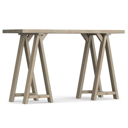 Sawhorse SOLID WOOD 50 inch Wide Modern Industrial Console Sofa Table in Distressed Grey for the Living room Entryway and Bedroom