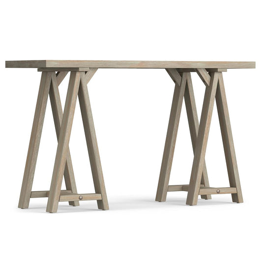 Sawhorse SOLID WOOD 50 inch Wide Modern Industrial Console Sofa Table in Distressed Grey for the Living room Entryway and Bedroom