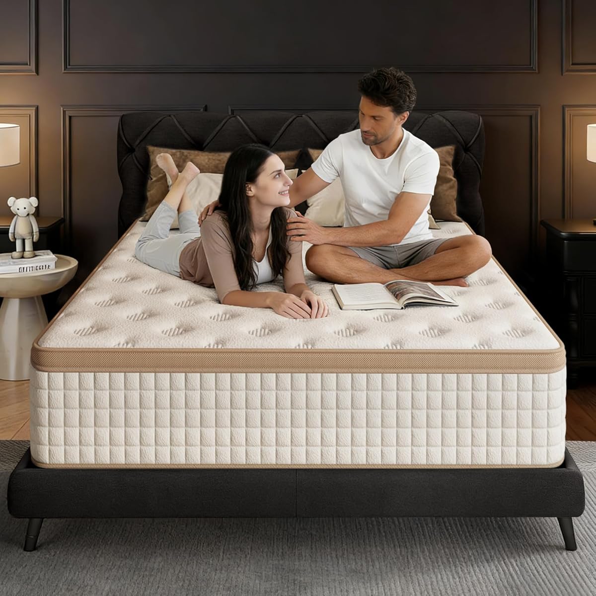 12 Inch Queen Mattress - Mattress Hybrid Cooling Gel Memory Foam & Pocket Coils,Medium Firm Mattress in a Box for Ergonomic Spinal Support,Motion Isolation & Edge Support for Side & Back Sleepers