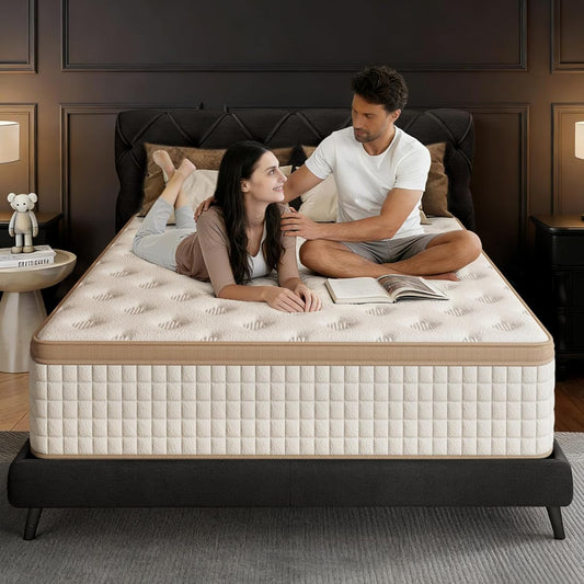 12 Inch Queen Mattress - Mattress Hybrid Cooling Gel Memory Foam & Pocket Coils,Medium Firm Mattress in a Box for Ergonomic Spinal Support,Motion Isolation & Edge Support for Side & Back Sleepers