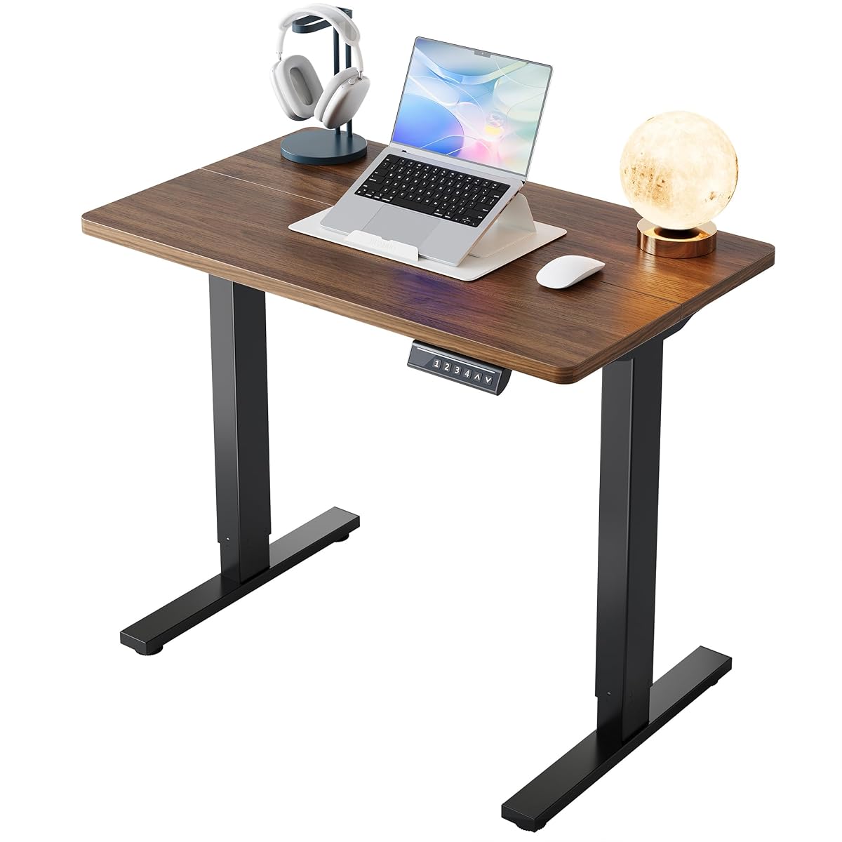 32x19 Inch Small Electric Standing Desk, Adjustable, Black Walnut