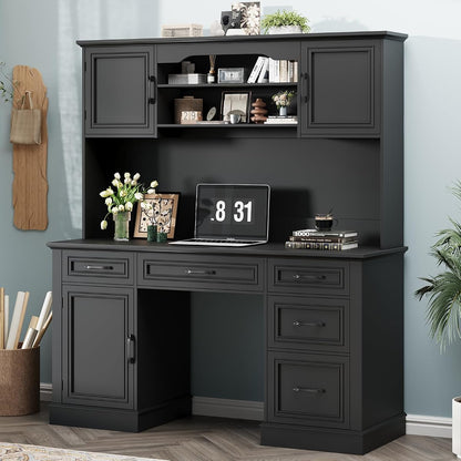 Executive Desk with 5 Drawers, Pure Black