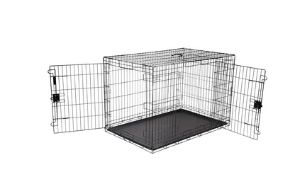 Portable Metal Wire Dog Crate for Large Dogs, Double Door with Removable Tray