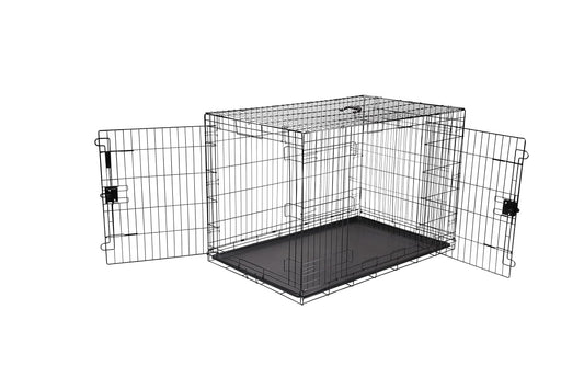 Portable Metal Wire Dog Crate for Large Dogs, Double Door with Removable Tray