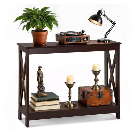 Console Table 39.5”, 2-Tier Narrow Sofa Side Table with Storage Shelf, Entrance Table for Hallway/Foyer/Living Room/Corridor/Office, Espresso