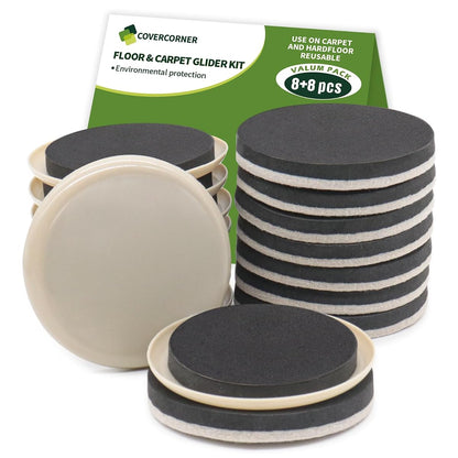 Furniture Sliders for Hardwood Floors, Furniture Sliders for Carpeted Floors, 16 PCS 3 1/2 inch Combo Pack, Sliders for Moving Furniture, Furniture Movers Sliders