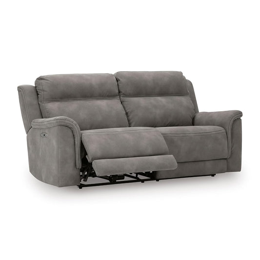 Signature Design by Ashley Next-Gen DuraPella Power Reclining Sofa, USB, Extended Ottoman, Water Repellent Faux Leather, 80" W x 42" D x 42" H, Slate Gray