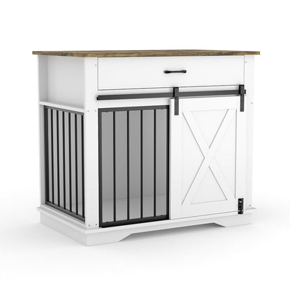 38" Farmhouse Dog Crate Furniture with Sliding Barn Door