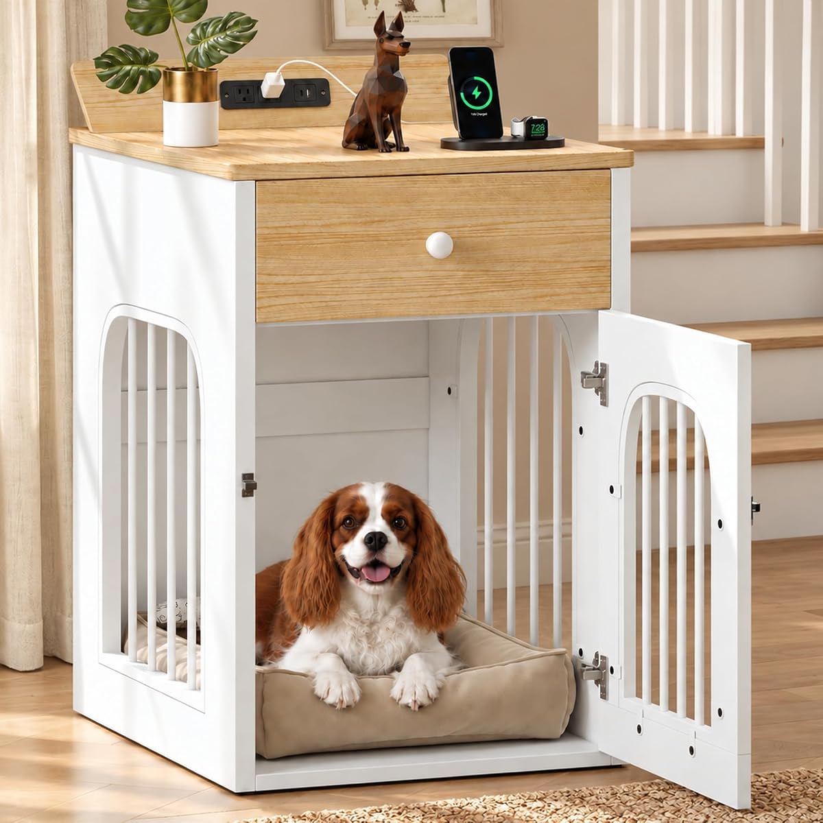 Dog Crate Furniture for Small Dogs, Natural Oak