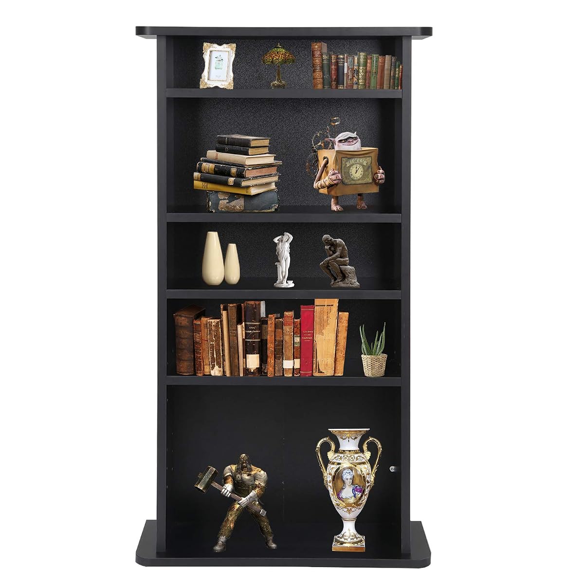 5 Tier DVD cd Storage DVD Shelf Adjustable Bookshelf Bookcase Media Storage Organizer Cabinet for CDs, Books, Video Games, Arts