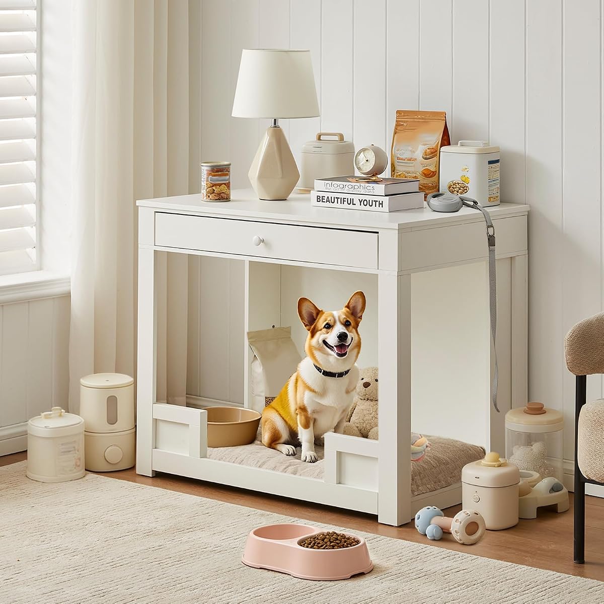 Indoor Dog House Furniture for Small/Medium Dogs with Storage Drawers