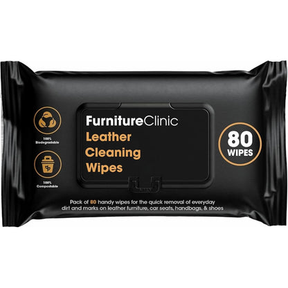 Leather Cleaning Wipes | 80 Count | 4-in-1 Clean, Nourish, Condition, & Restore Leather & Vinyl Furniture, Handbags, Jackets, Car Seats, Interiors & More | Residue & Streak-Free