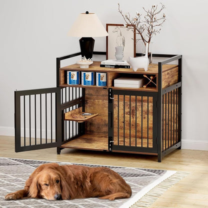 48 in Wooden Dog Crate Furniture with 2 Drawers Storage