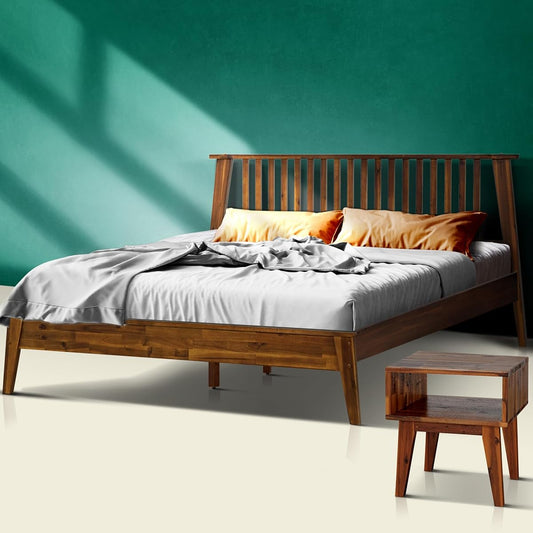 Acacia Kaylin King Solid Wood Platform Bed Frame – Gift Matching Nightstand Included, Mid Century Modern, Walnut Finish, 800 lbs Capacity, No Box Spring, Storage, Easy Assembly