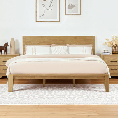 Solid Rubberwood Bed Frame with Hidden Storage and USB Ports