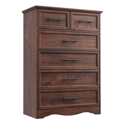 Walnut 6 Drawer Dresser for Bedroom, 44" Tall Chest of Drawers