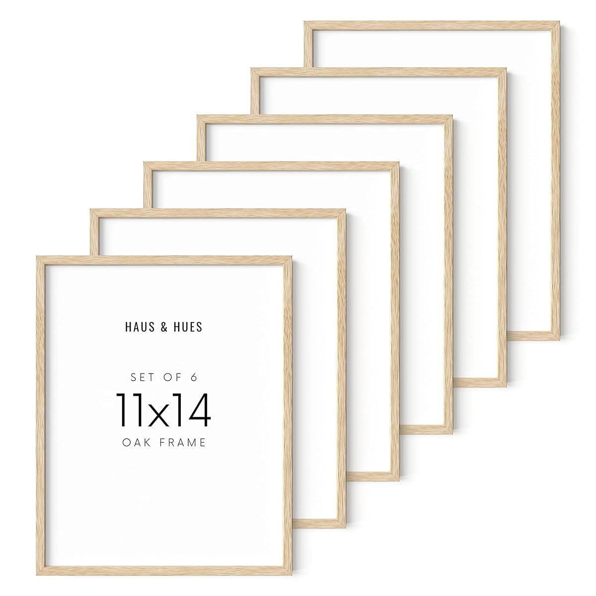 Beige Oak Wood 11x14 Picture Frame - Modern Wood Wall Art Display - Lightweight 11x14 Frame for Art Prints, Photos, Posters - Ready-to-Hang Vertically & Horizontally (Set of 6)
