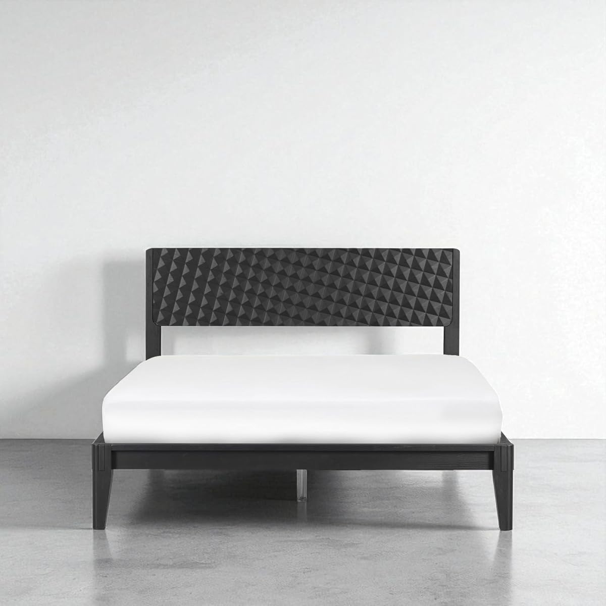 Sapa Solid Wood Bed Frame with 3D Carved Headboard, Japanese Joinery