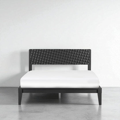 Sapa Solid Wood Bed Frame with 3D Carved Headboard, Japanese Joinery