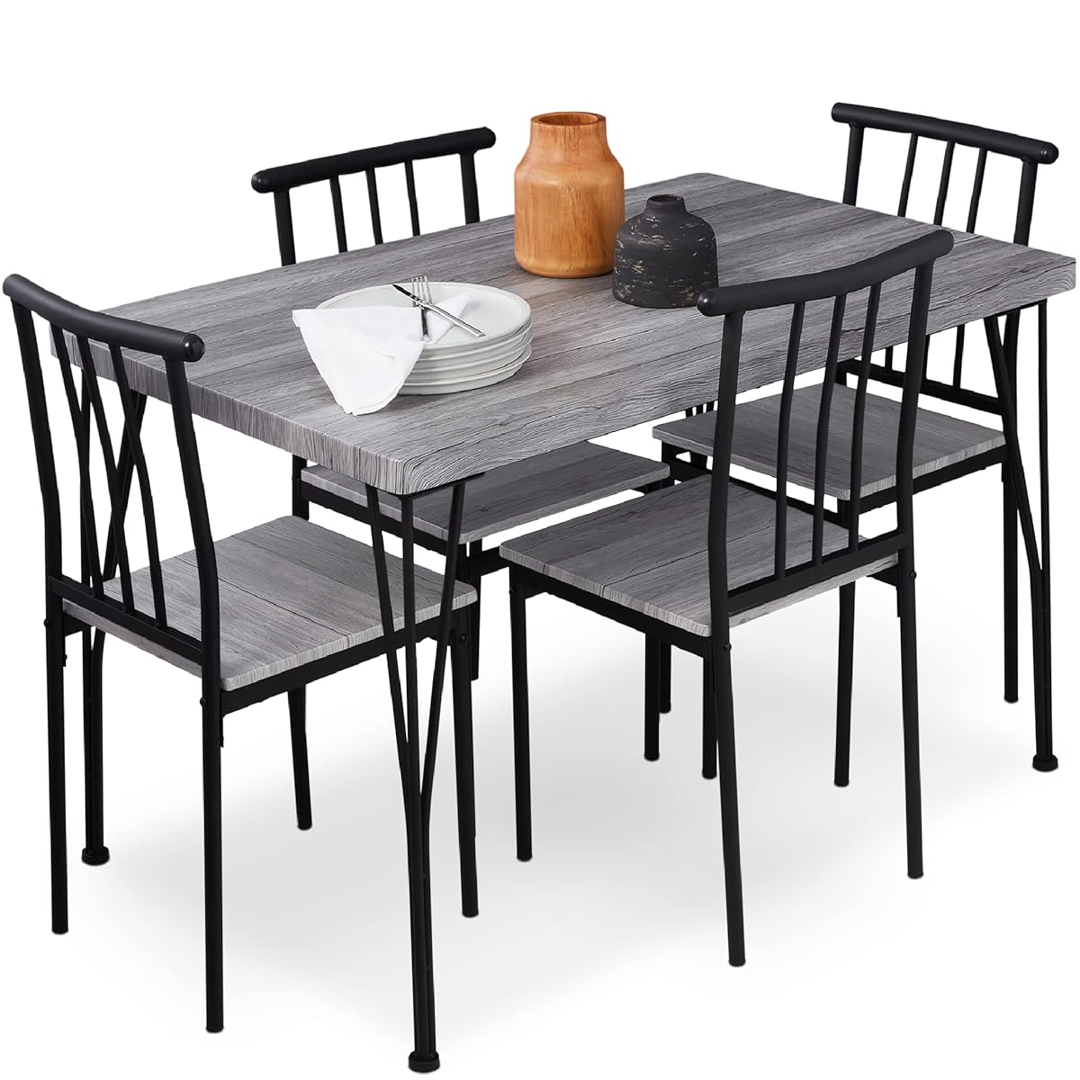 Best Choice Products 5-Piece Metal and Wood Indoor Modern Rectangular Dining Table Furniture Set for Kitchen, Dining Room, Dinette, Breakfast Nook w/ 4 Chairs - Gray