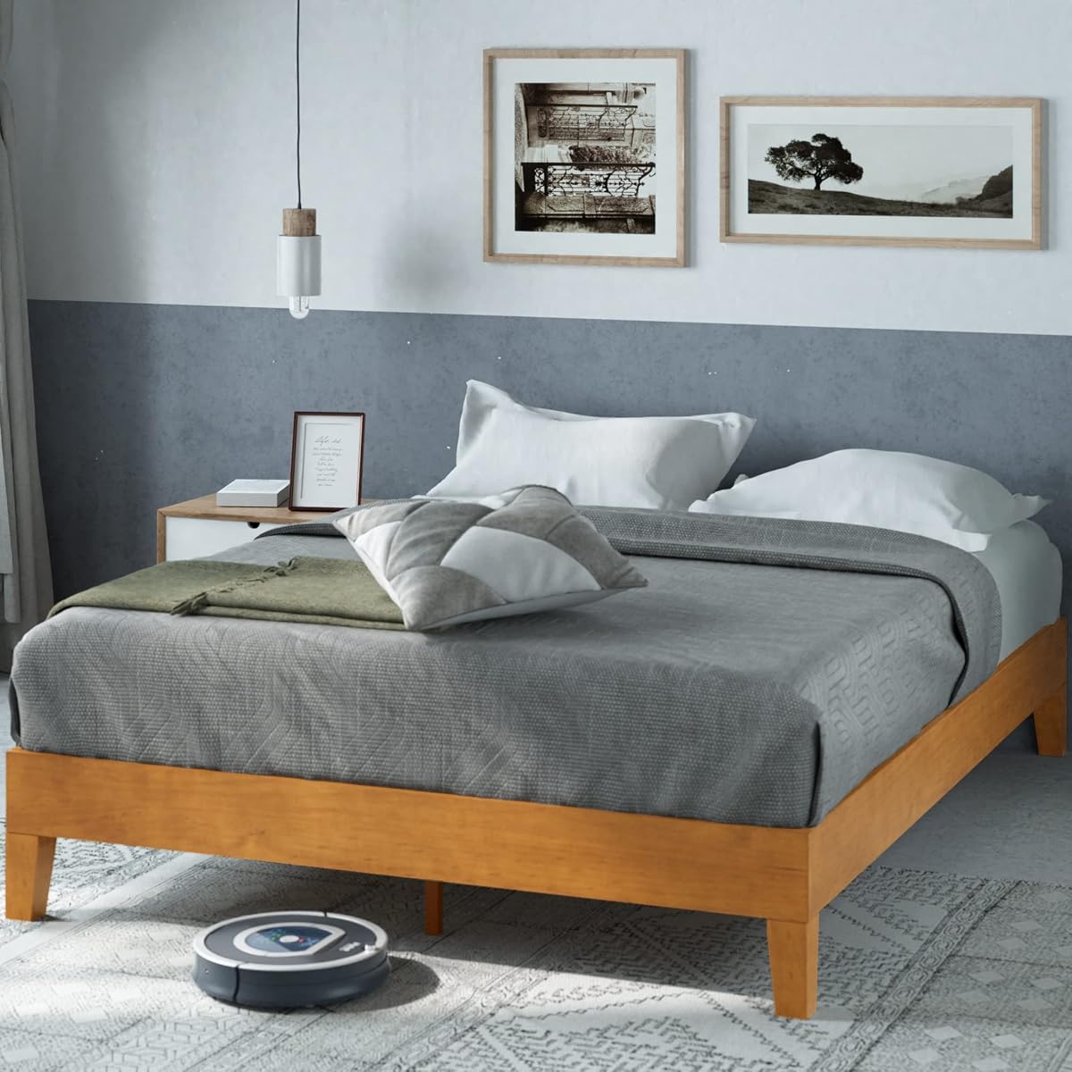 Alexis Deluxe Wood Platform Bed Frame, Solid Wood Foundation