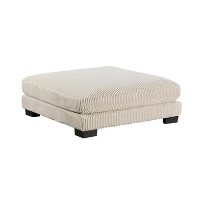 45 Inch Ottoman, Attached Seat Cushion in Beige Corduroy Fabric, Wood