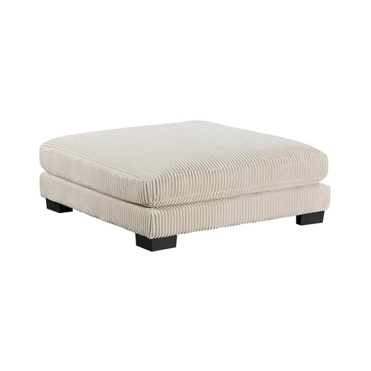 45 Inch Ottoman, Attached Seat Cushion in Beige Corduroy Fabric, Wood