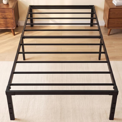 14" Twin Platform Bed Frame, No Box Spring Needed, Apartment, Black