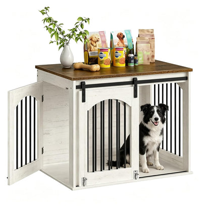 31.5" Dog Crate Furniture, Heavy Duty Dog Kennel with Barn Door