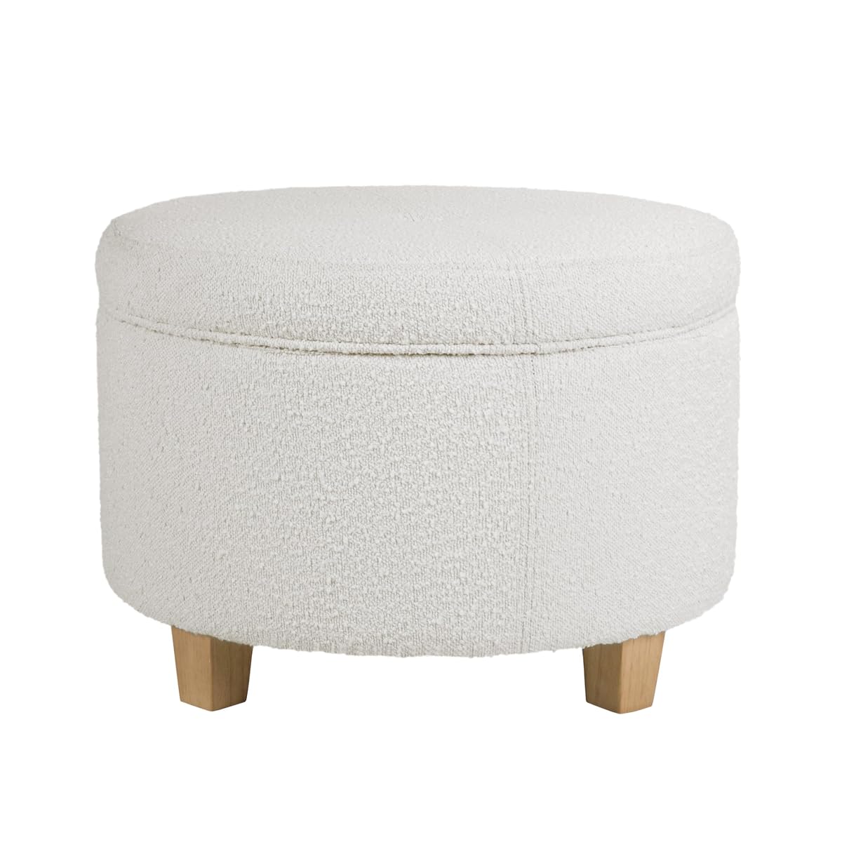 24" Large Round Storage Ottoman - Cream Boucle