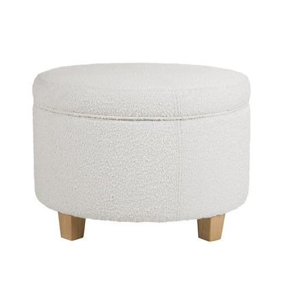 24" Large Round Storage Ottoman - Cream Boucle