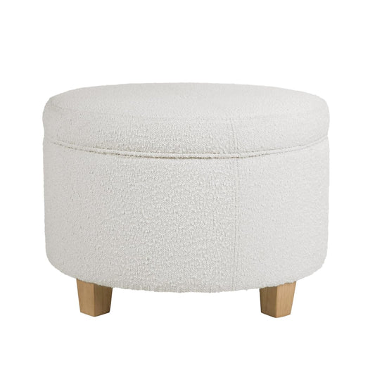 24" Large Round Storage Ottoman - Cream Boucle