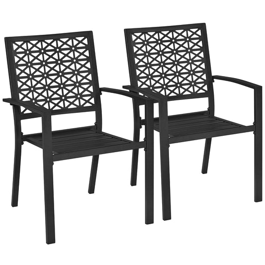 Yaheetech Metal Patio Chairs Set of 2 Steel Stackable Dining Chairs | Steel construction with stackable design and lattice back creates stable patio seating that assembles easily for dining.