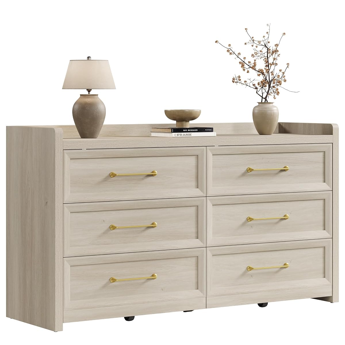 6 Drawer Dresser for Bedroom-56.4" Extra-Wide Wood Chest of Drawers