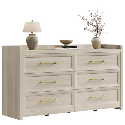 6 Drawer Dresser for Bedroom-56.4" Extra-Wide Wood Chest of Drawers