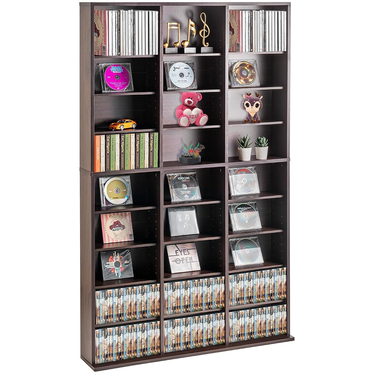 Media Storage Cabinet, 9-Layer DVD Shelf, Adjustable CD Shelves 27 Compartments