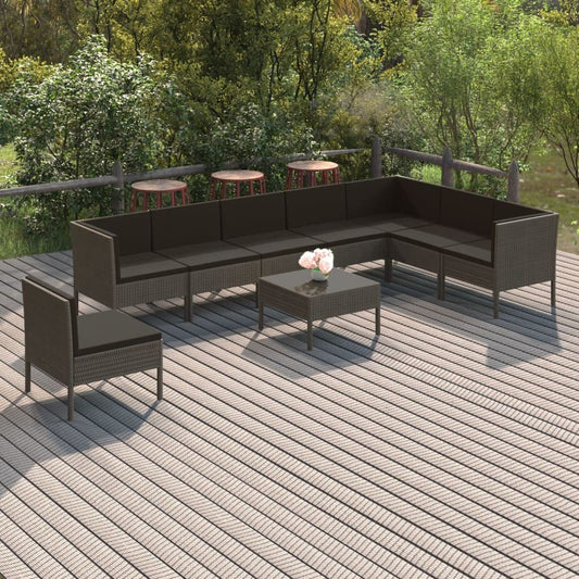 9 Piece Garden Lounge Set Grey Anthracite with Cushions Modular Patio Outdoor Furniture Sectional Sofa Conversation Table for Backyard Porch Deck Poolside