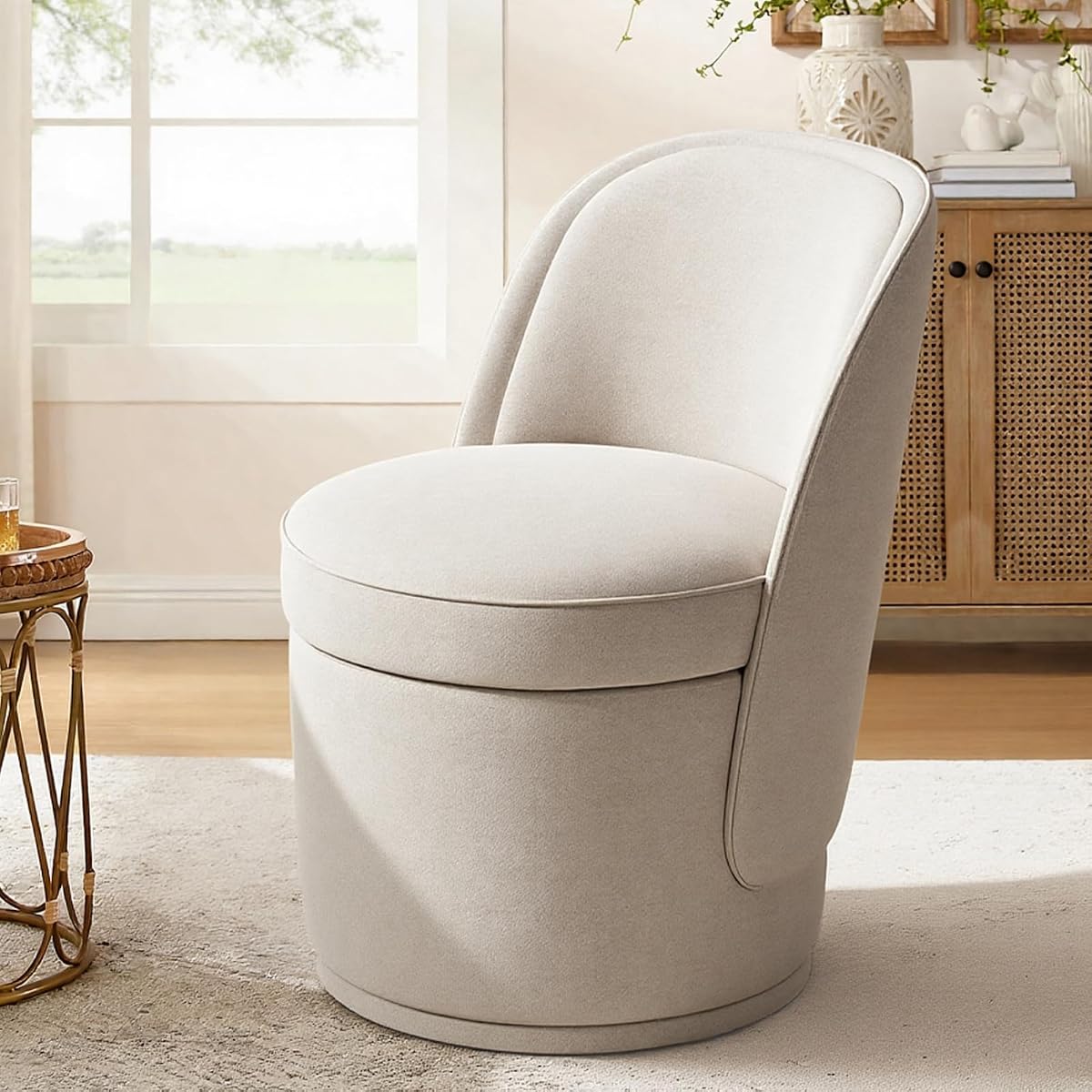 Swivel Accent Chair, 360° Swivel Chair with Hidden Storage, Modern Small Barrel Swivel Armchair for Living Room/Bedroom, Beige
